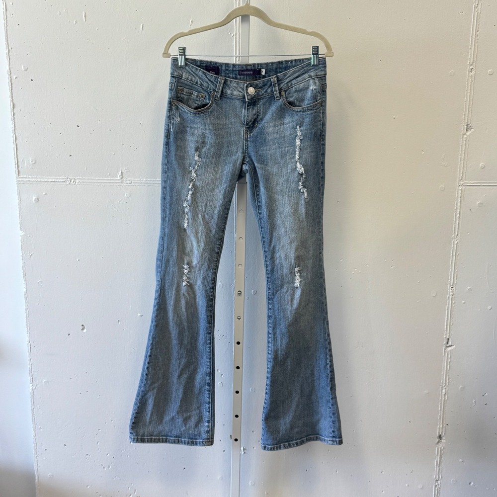 Vintage Y2K Vigoss The Miami Flare Jeans Light Wash Distressed Low Rise Size 5 S